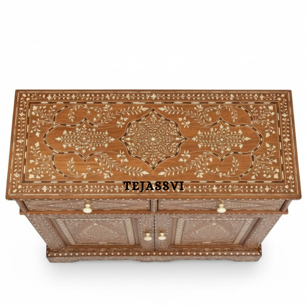 Handmade Wood Bone Inlay Modern Sideboards / Wood Bone Inlay Console | Wood Bone Inlay Cabinet With 2 Drawer & 2 Door Furniture  | Wooden Sideboards | Luxury Furniture.