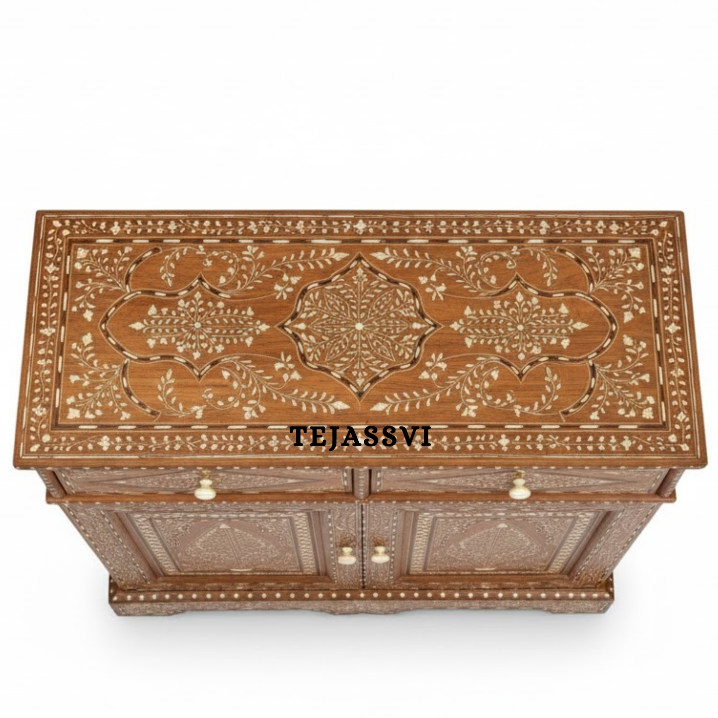 Handmade Wood Bone Inlay Modern Sideboards / Wood Bone Inlay Console | Wood Bone Inlay Cabinet With 2 Drawer & 2 Door Furniture  | Wooden Sideboards | Luxury Furniture.