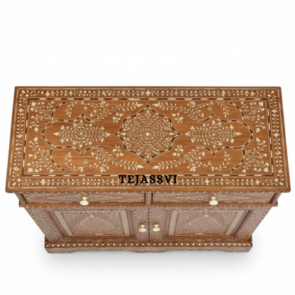 Handmade Wood Bone Inlay Modern Sideboards / Wood Bone Inlay Console | Wood Bone Inlay Cabinet With 2 Drawer & 2 Door Furniture  | Wooden Sideboards | Luxury Furniture.