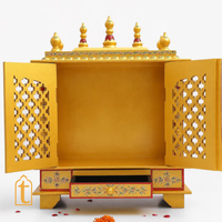 Handcrafted Wooden Temple Mandir: Gold Painted Hindu Pooja Ghar