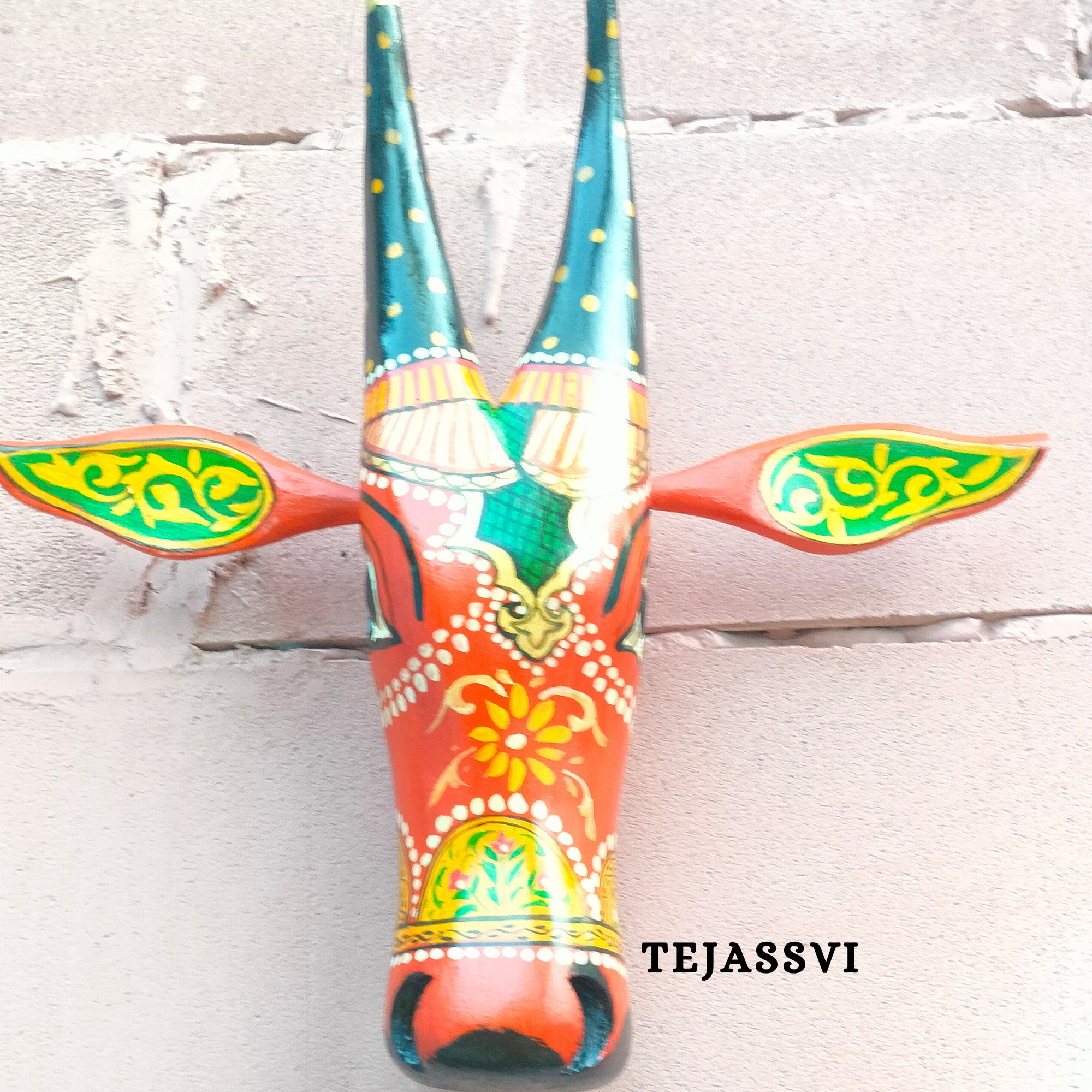 Wooden Painted Cow Head 16 Inches| Bull | Nandi Head Mask Wall Décor. Wooden Wall Hanging. Ethnic Indian Art.