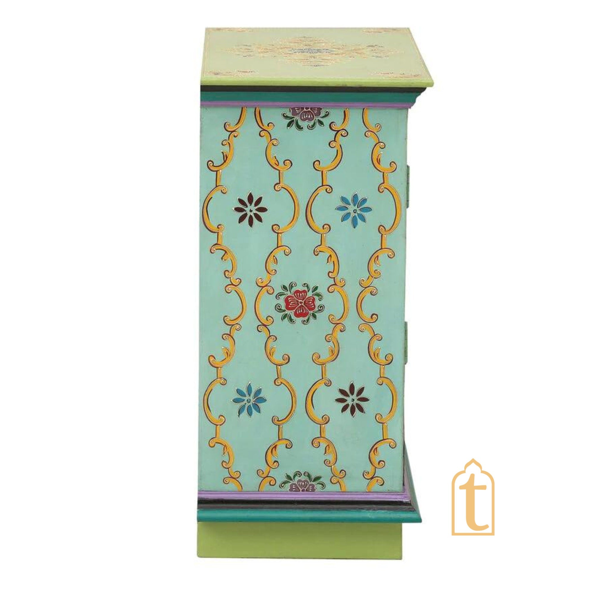 Wooden Hand Painted Hand painted Wooden Chest Drawers / Side Table | Small Chest of Drawer for Living Room | Traditional Side Table with Drawers.