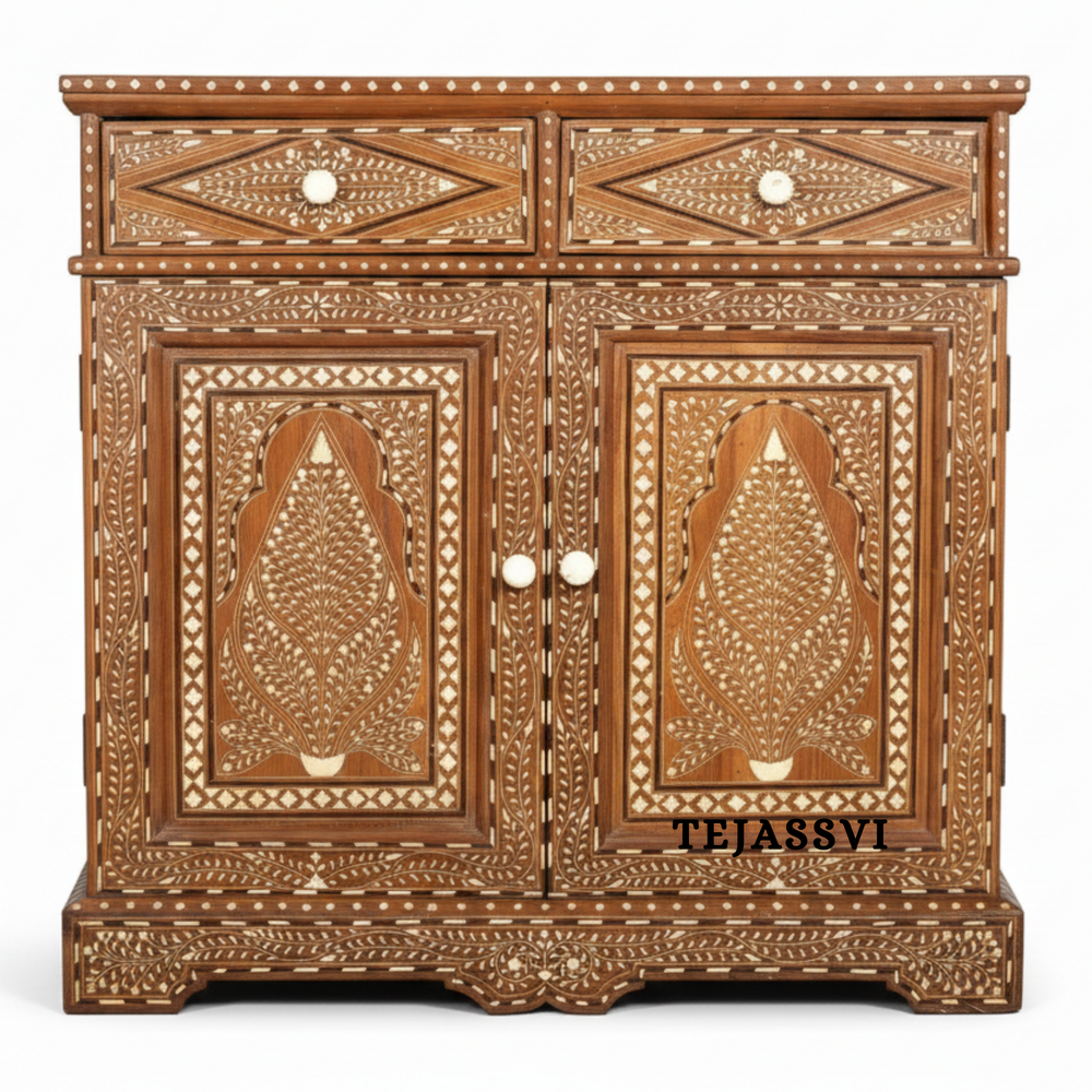 Handmade Wood Bone Inlay Modern Sideboards / Wood Bone Inlay Console | Wood Bone Inlay Cabinet With 2 Drawer & 2 Door Furniture  | Wooden Sideboards | Luxury Furniture.