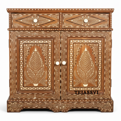 Handmade Wood Bone Inlay Modern Sideboards / Wood Bone Inlay Console | Wood Bone Inlay Cabinet With 2 Drawer & 2 Door Furniture  | Wooden Sideboards | Luxury Furniture.