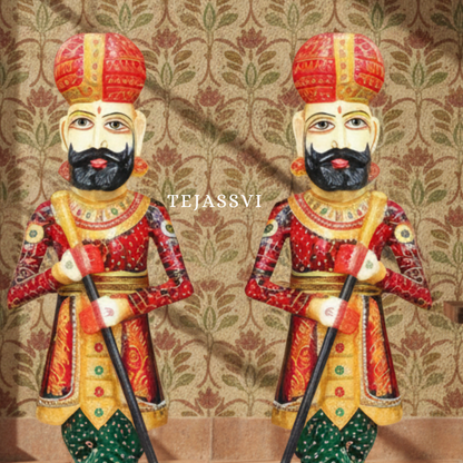 Wooden Hand-Painted Chowkidar Set of 2 / Hand-Painted Rajasthani Wooden Statues /Decorative Painting Chowkidar / Home and Hotel door Chowkidar / Decorative Chowkidar.