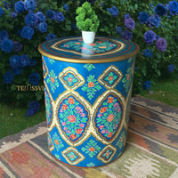 Hand-Painted Blue Wooden Table - Colorful Side Table / Unique Wood Coffee and Tea Table / Wooden Table | Hand Painted | living room | Side Table