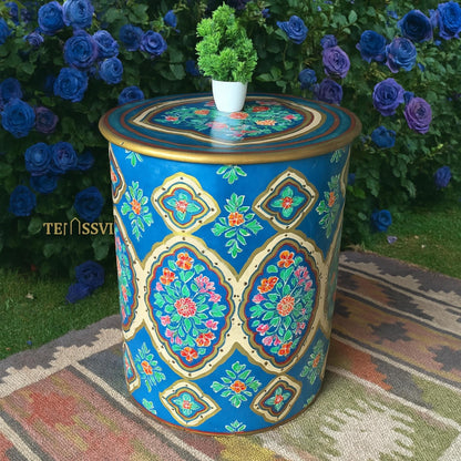 Hand-Painted Blue Wooden Table - Colorful Side Table, Unique Wood Coffee and Tea Table/wooden table | hand painted |living room | side table