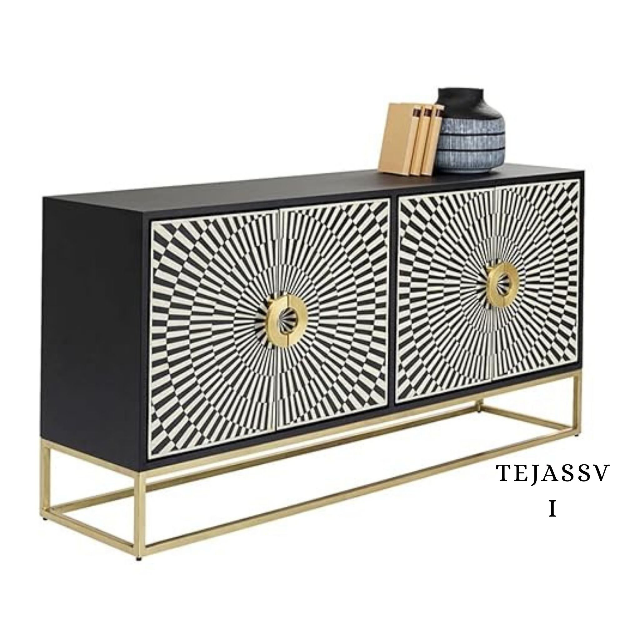 Bone Inlay Sideboard /  Wooden Bone inlay 4 Door Dresser / Bone Inlay TV Unit  / Bone inlay Buffet / Large Dresser /  Storage Unit.
