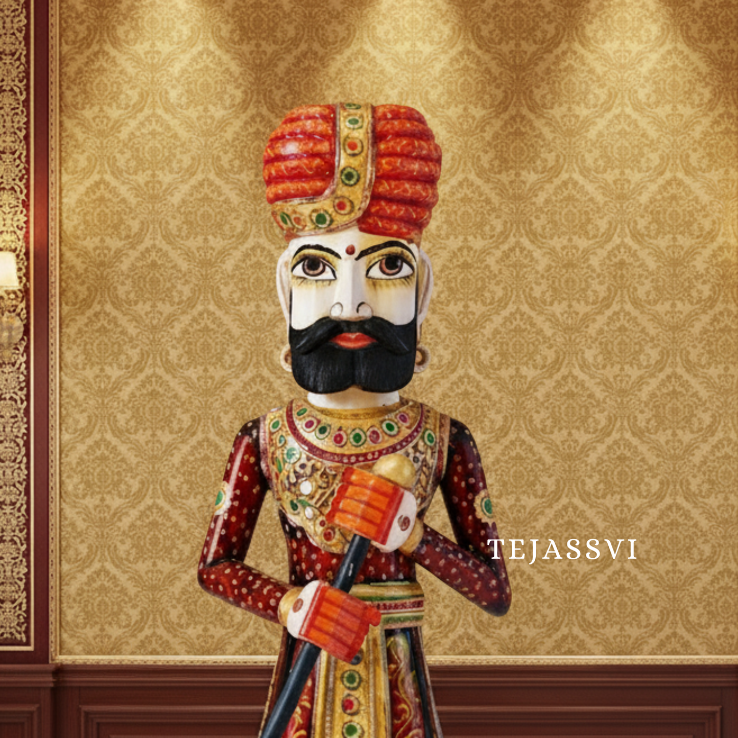 Wooden Hand-Painted Chowkidar / Hand-Painted Rajasthani Wooden Statues /Decorative Painting Chowkidar / Home and Hotel door Chowkidar / Decorative Chowkidar.