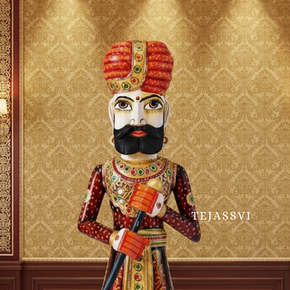 Wooden Hand-Painted Chowkidar / Hand-Painted Rajasthani Wooden Statues /Decorative Painting Chowkidar / Home and Hotel door Chowkidar / Decorative Chowkidar.
