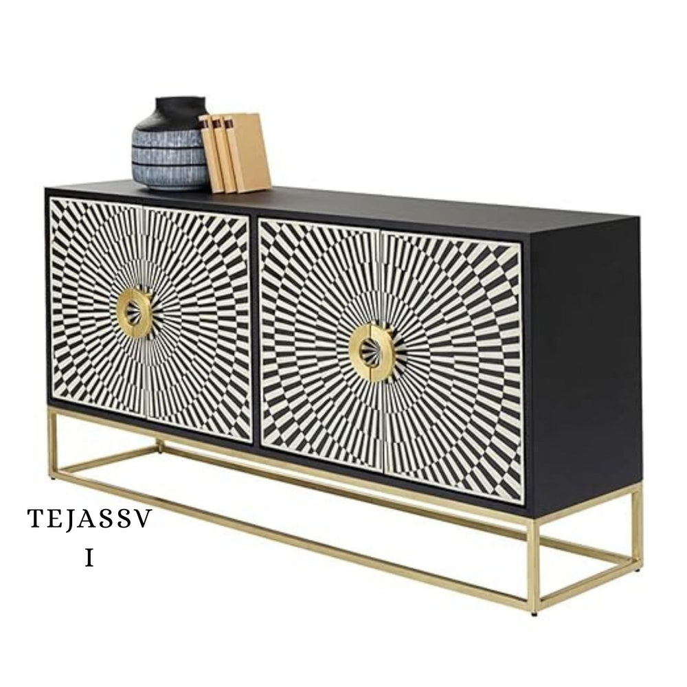 Bone Inlay Sideboard /  Wooden Bone inlay 4 Door Dresser / Bone Inlay TV Unit  / Bone inlay Buffet / Large Dresser /  Storage Unit.