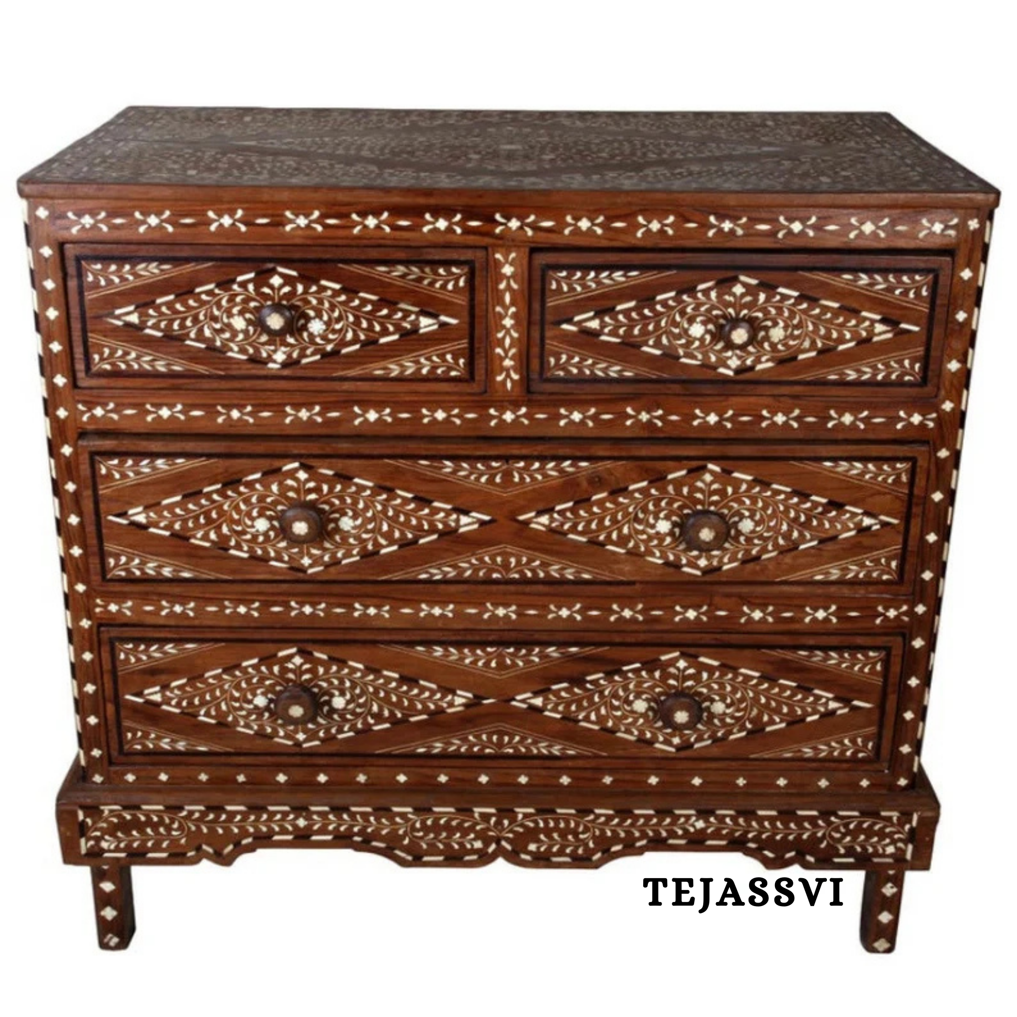 Handmade Wood Bone Inlay Modern Sideboards / Wood Bone Inlay Console | Wood Bone Inlay Cabinet With 4 Drawer Furniture  | Wooden Chest of Drawer | Luxury Furniture.