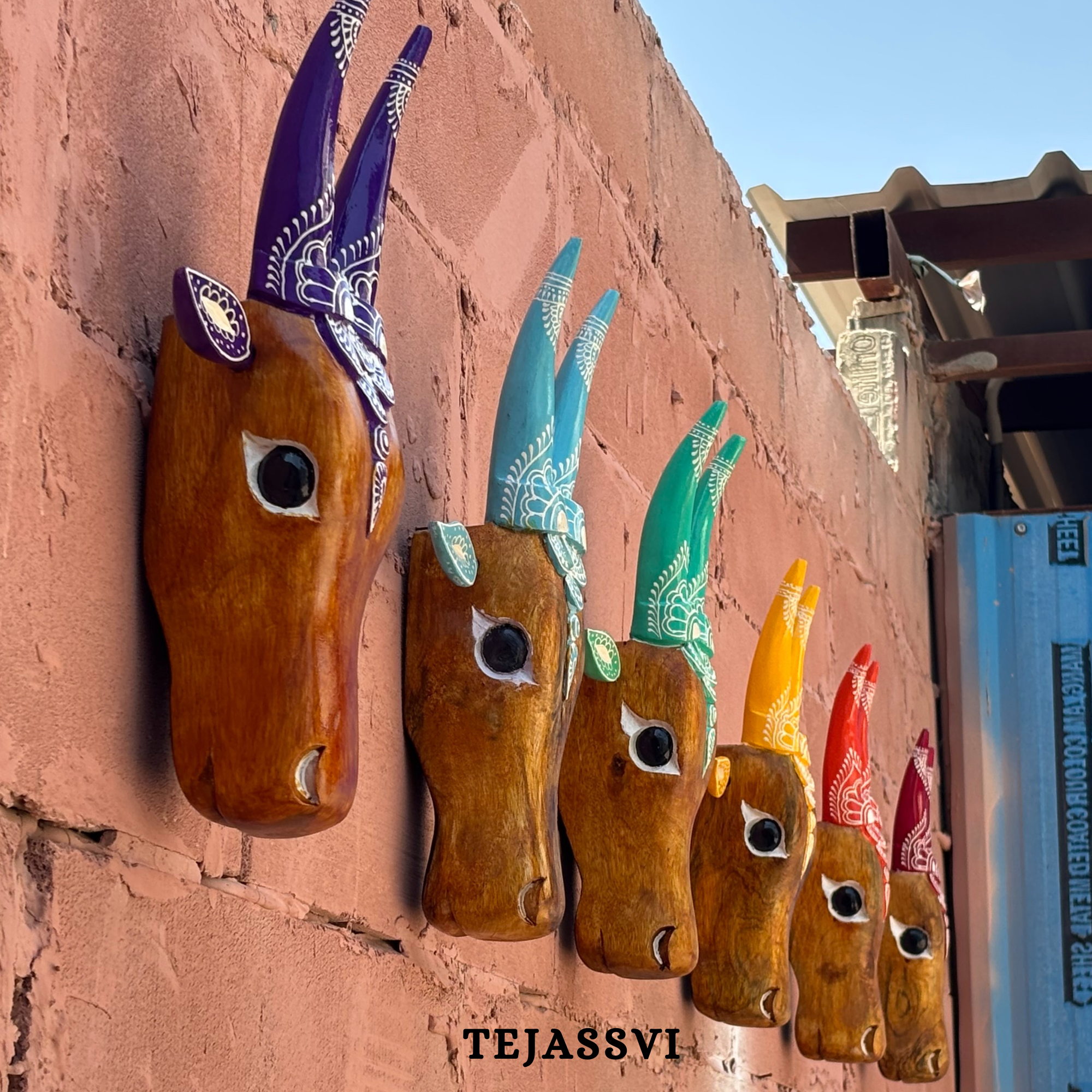 SET of 6 Wooden Painted Cow Head | Bull | Nandi Head Mask Wall Décor. Wooden Wall Hanging. Ethnic Indian Art.