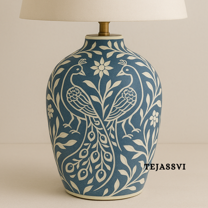 Wooden Bone Inlay Floral and Peacock Pattern Lamp for Bedroom / Bone Inlay Bed Room Lamp / Bedroom Décor Lamp / Handmade Inlay Table Lamp Home Decor Accent Light