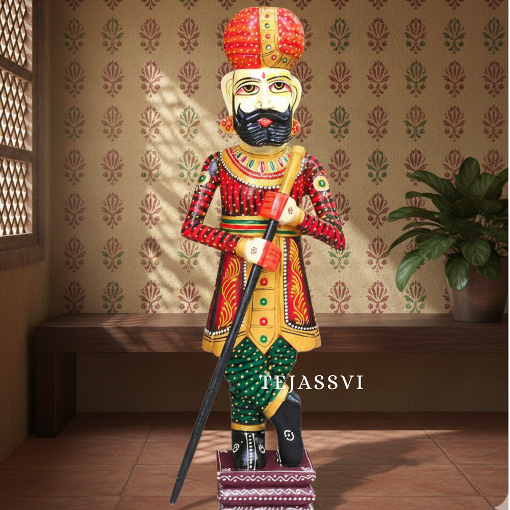 Wooden Hand-Painted Chowkidar / Hand-Painted Rajasthani Wooden Statues /Decorative Painting Chowkidar / Home and Hotel door Chowkidar / Decorative Chowkidar.