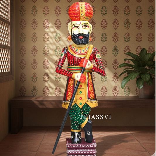Wooden Hand-Painted Chowkidar / Hand-Painted Rajasthani Wooden Statues /Decorative Painting Chowkidar / Home and Hotel door Chowkidar / Decorative Chowkidar.