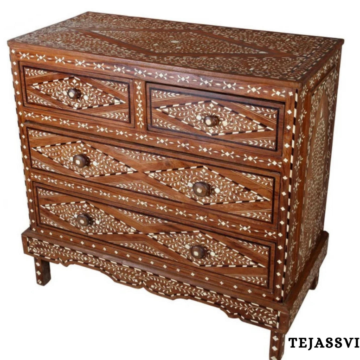 Handmade Wood Bone Inlay Modern Sideboards / Wood Bone Inlay Console | Wood Bone Inlay Cabinet With 4 Drawer Furniture  | Wooden Chest of Drawer | Luxury Furniture.