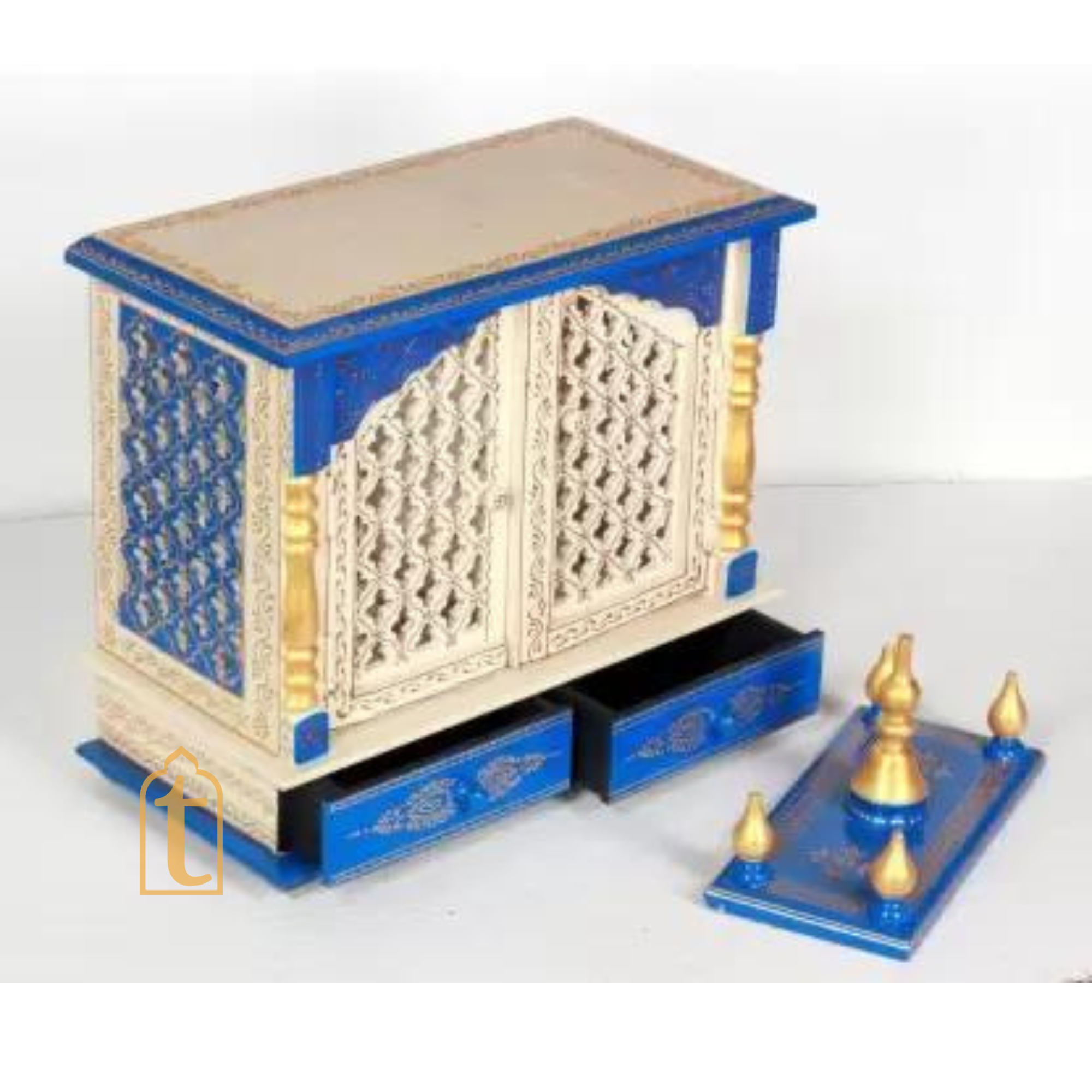Home Wooden Temple with Doors | Handmade Wall Hanging Pooja Mandir | Large Brown Worship Shrine for Diwali