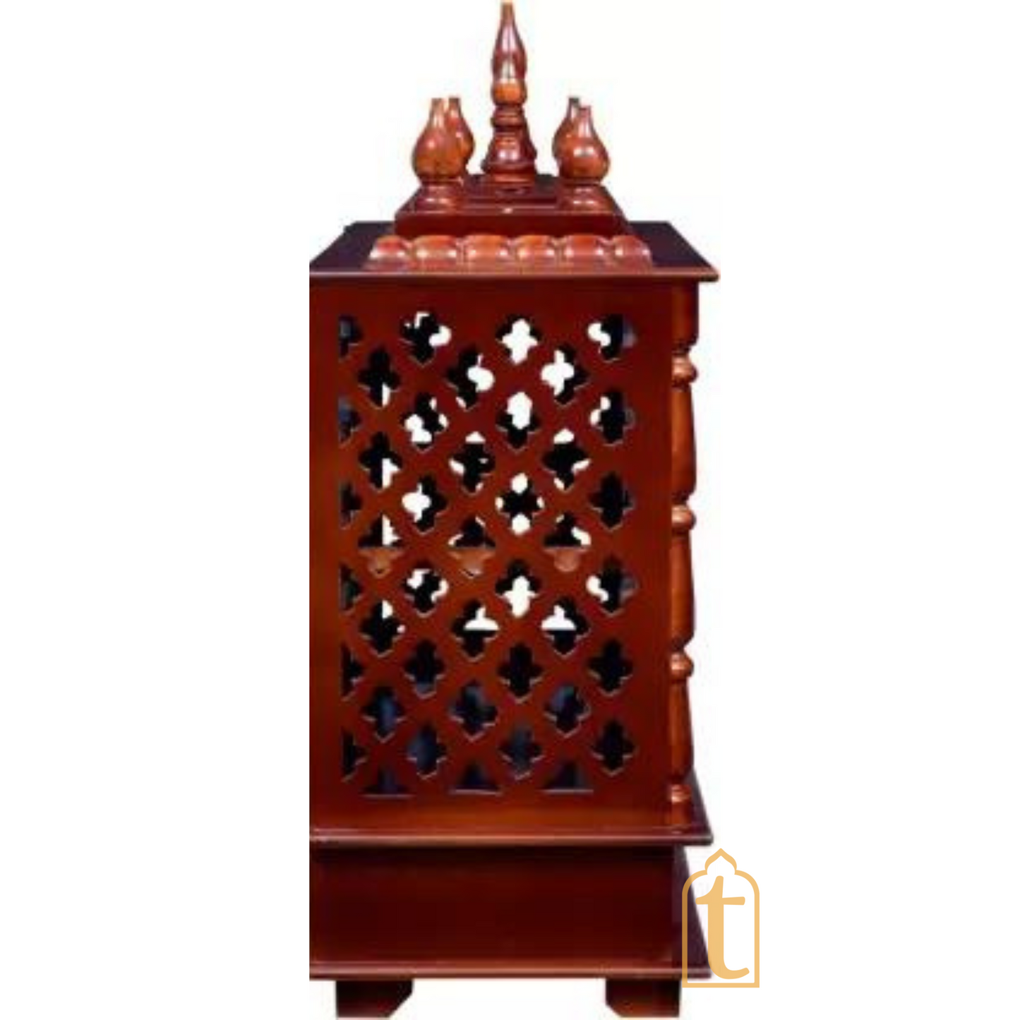 Large Wooden Prayer Temple | Handmade Wall Mount Pooja Mandir with Door | Brown Home Pooja Ghar