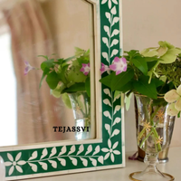 Bone Inlay Floral Design Green Resin Wall Hanging Large Mirror