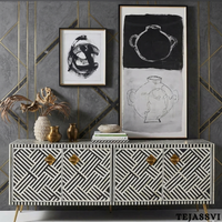 Bone Inlay Sideboard /  Wooden Bone inlay 4 Door Dresser / Bone Inlay TV Unit  / Bone inlay Buffet / Large Dresser /  Storage Unit.