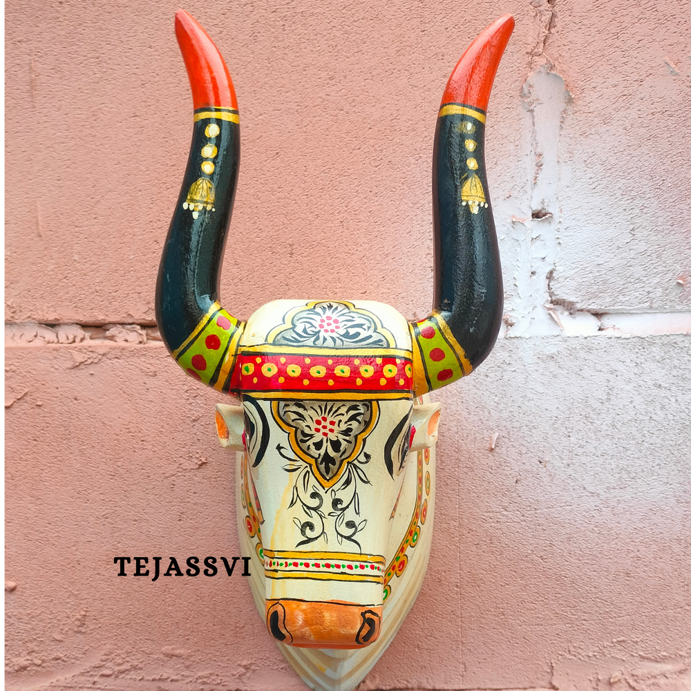 Wooden Carving Bull Head | Bull | Nandi Head Mask Wall Décor. Wall Hanging. Ethnic Indian Art Best Minimalist Gift Idea for Christmas/Diwali