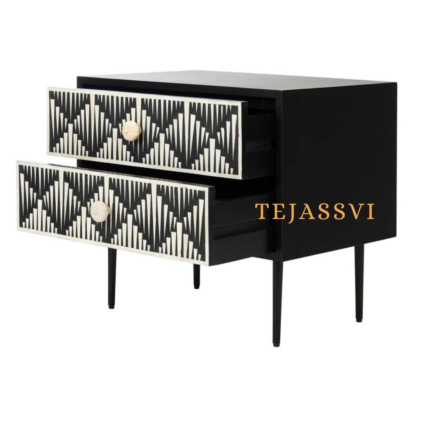 Handmade Bone Inlay Bedside Table For Black Color, Bone Inlay Table ,  Strip Design Bedside Table, Bone Inlay Cocktail Table