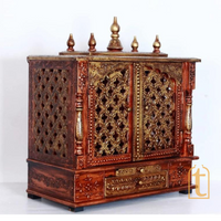 Wooden Home Temple with Door | Large Wall Mounted Pooja Mandir | Handmade Brown Prayer Shrine for Worship
