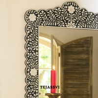 Bone Inlay Large Mirror Black Resin Wall Décor Mirror
