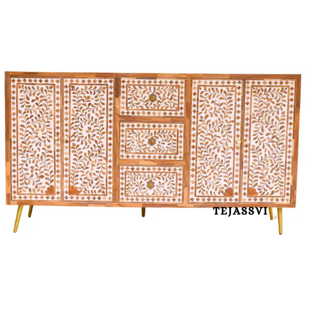 Handmade Wood Inlay Sideboards / Wood Inlay Console / Wood Inlay Chest of Drawer / Luxury Furniture / Wood Inlay Cabinet with Door & Drawer .