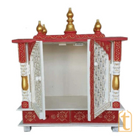 Large Handmade Wooden Pooja Temple | Brown Wall Hanging Mandir with Door | Home Prayer Room Decor