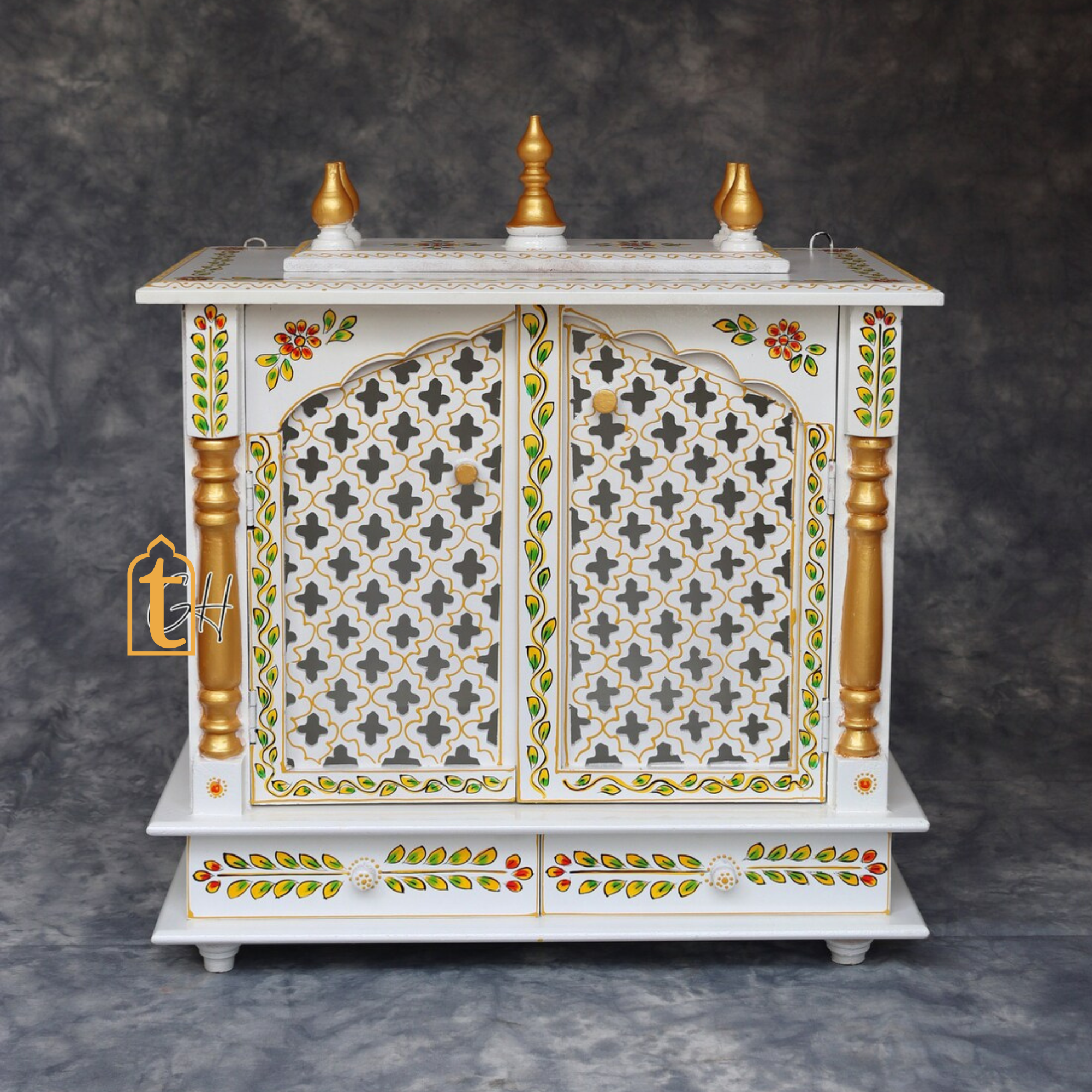 Handcrafted Wooden Pooja Mandir with Door | Large Wall Hanging Temple for Home | Brown Wooden Prayer Altar