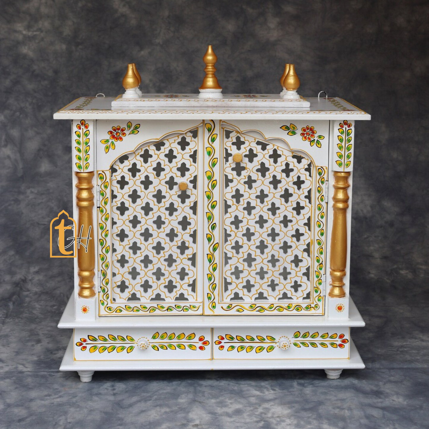 Handcrafted Wooden Pooja Mandir with Door | Large Wall Hanging Temple for Home | Brown Wooden Prayer Altar