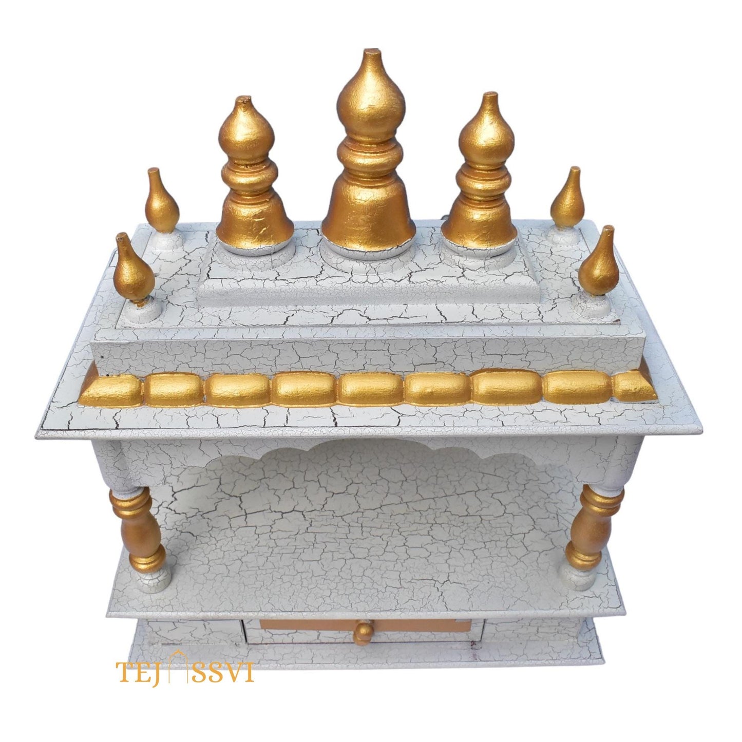 White Wooden Open Temple Pooja Mandir | Beautiful Wall Hanging Small Wooden Temple for Home | Wooden Prayer Room, Alter, Shrine, Pooja Ghar
