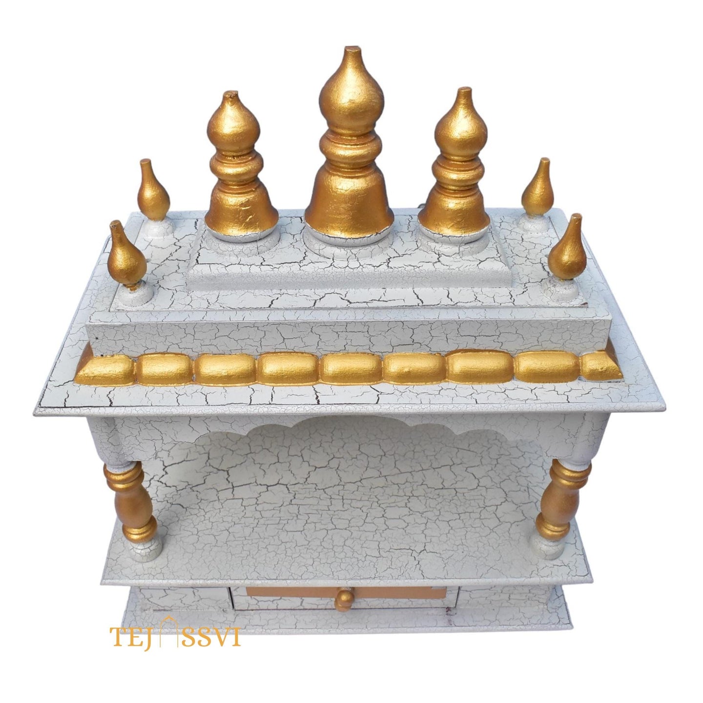 White Wooden Open Temple Pooja Mandir | Beautiful Wall Hanging Small Wooden Temple for Home | Wooden Prayer Room, Alter, Shrine, Pooja Ghar