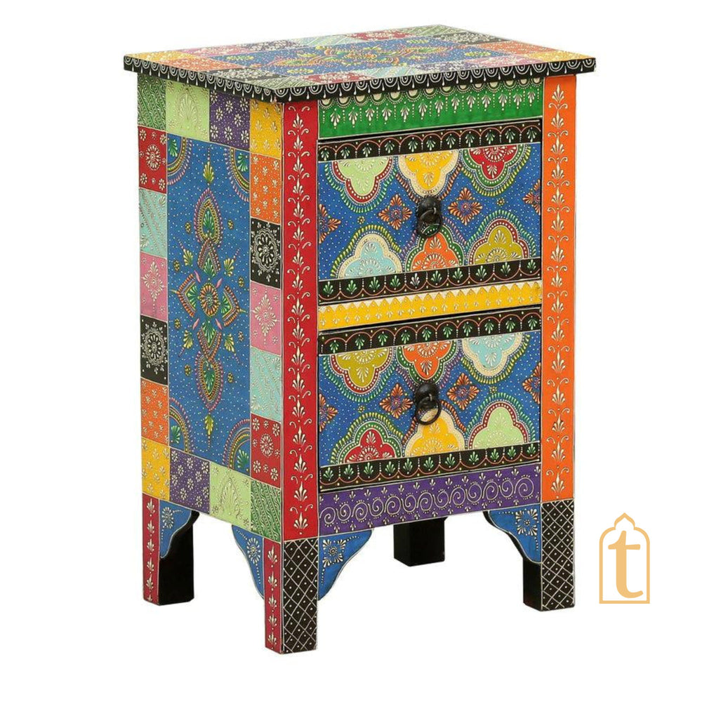 Indian Hand painted Wooden Chest Drawers / Side Table / Chest of Drawer for Living Room | Traditional Side Table with Drawers.