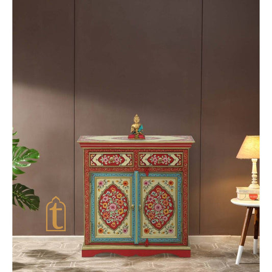 Hand-painted Wooden Chest of Drawers | Side Table | Chest of Drawers for Living Room, Traditional Side Table with Drawers, wooden furniture.