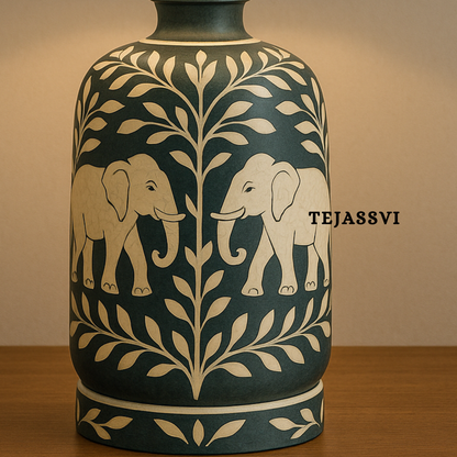 Wooden Bone Inlay Floral and Elephant Pattern Lamp for Bedroom / Bone Inlay Bed Room Lamp / Bedroom Décor Lamp / Handmade Inlay Table Lamp Home Decor Accent Light