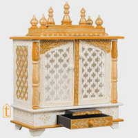 Handcrafted Wooden Hindu Temple Mandir: White & Gold Pooja Ghar