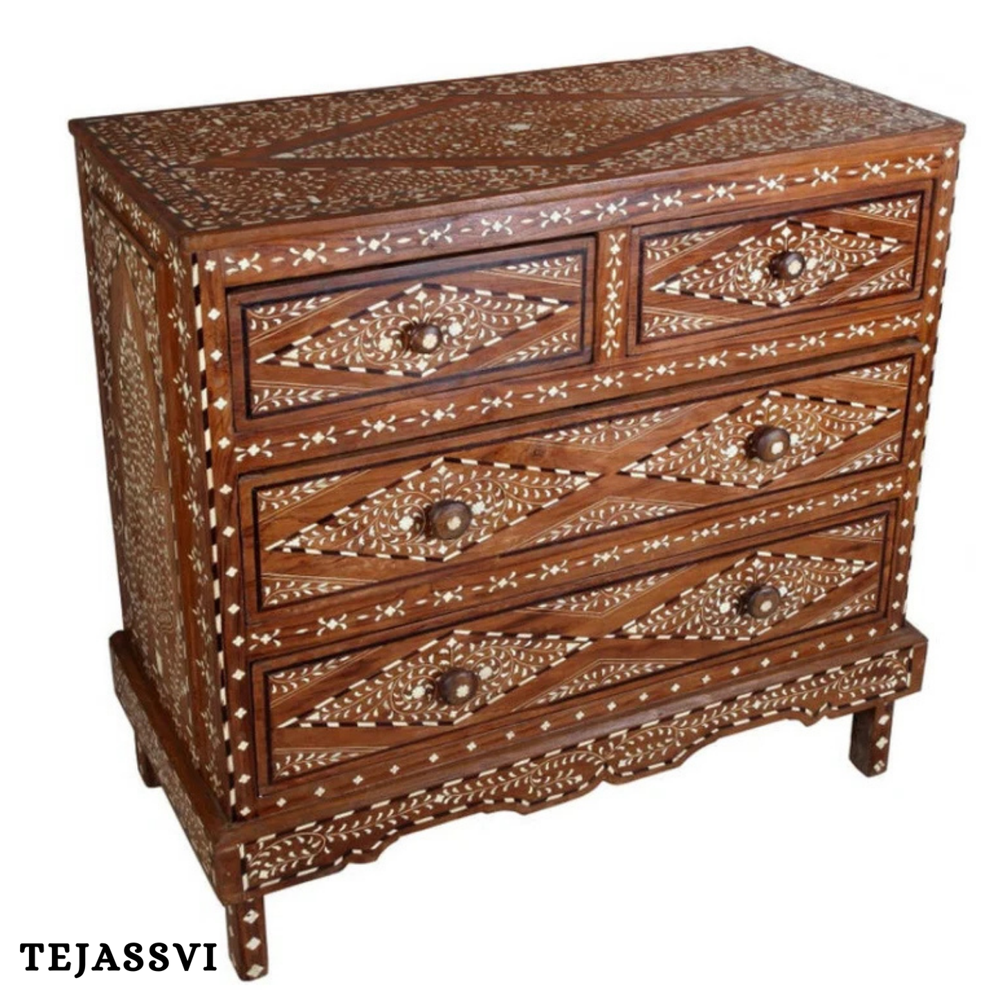 Handmade Wood Bone Inlay Modern Sideboards / Wood Bone Inlay Console | Wood Bone Inlay Cabinet With 4 Drawer Furniture  | Wooden Chest of Drawer | Luxury Furniture.