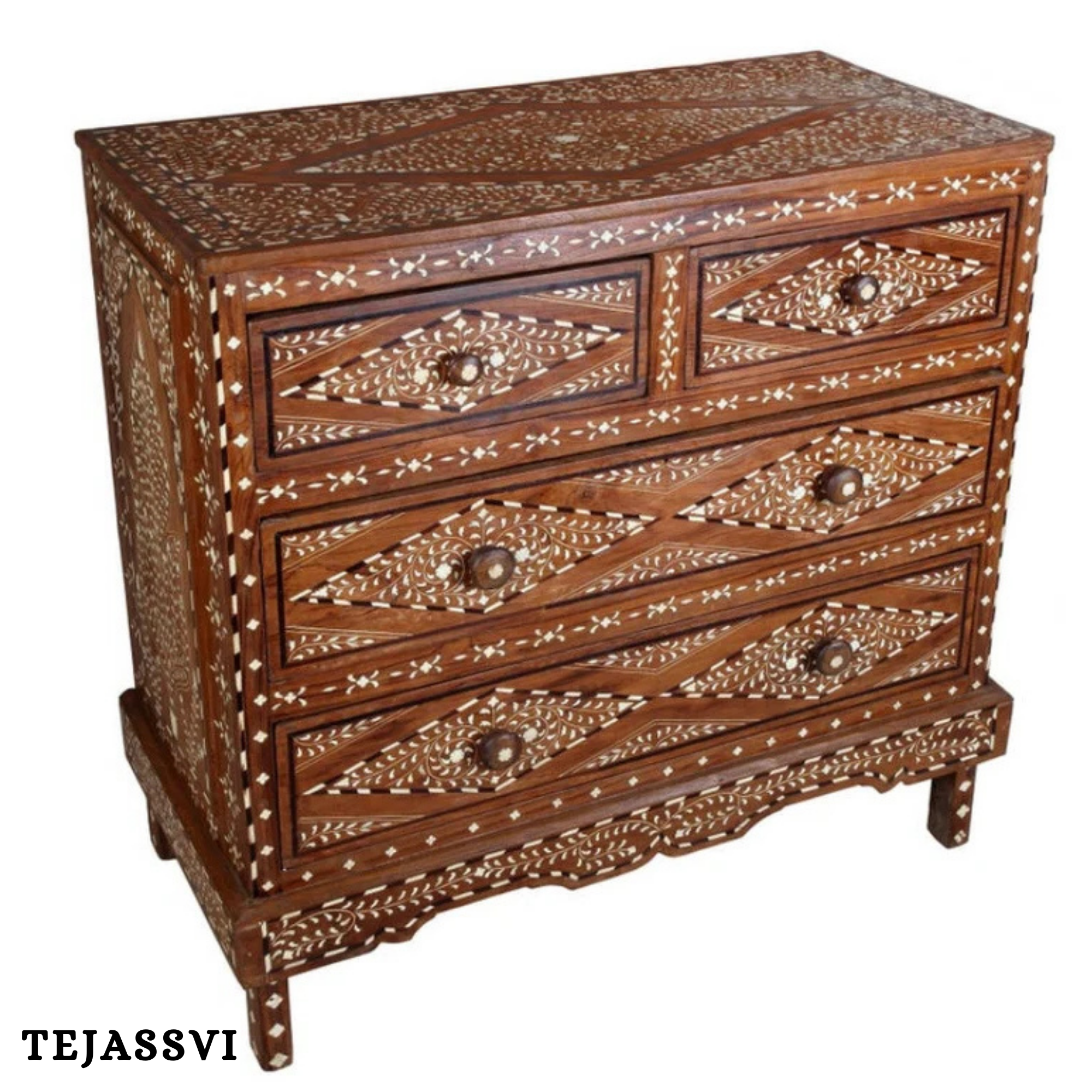 Handmade Wood Bone Inlay Modern Sideboards / Wood Bone Inlay Console | Wood Bone Inlay Cabinet With 4 Drawer Furniture  | Wooden Chest of Drawer | Luxury Furniture.