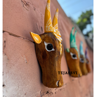 SET of 6 Wooden Painted Cow Head | Bull | Nandi Head Mask Wall Décor. Wooden Wall Hanging. Ethnic Indian Art.