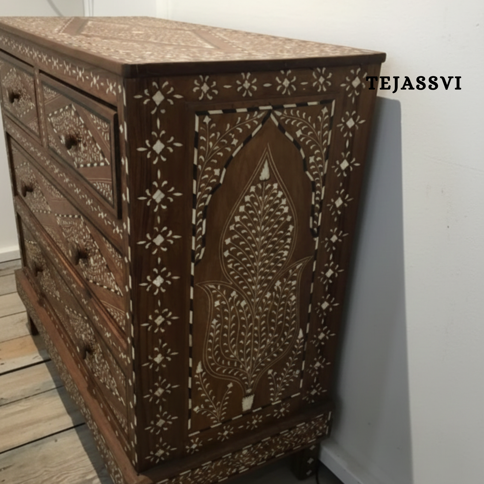 Handmade Wood Bone Inlay Modern Sideboards / Wood Bone Inlay Console | Wood Bone Inlay Cabinet With 4 Drawer Furniture  | Wooden Chest of Drawer | Luxury Furniture.