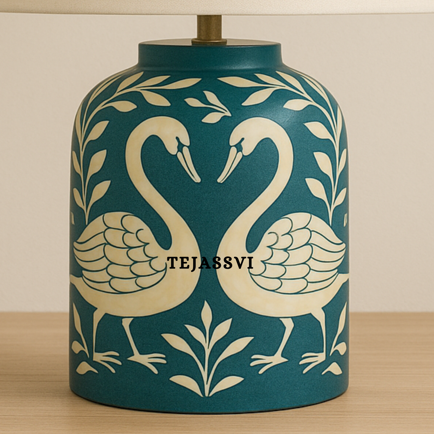 Wooden Bone Inlay Floral and swan Pattern Lamp for Bedroom / Bone Inlay Bed Room Lamp / Bedroom Décor Lamp / Handmade Inlay Table Lamp Home Decor Accent Light