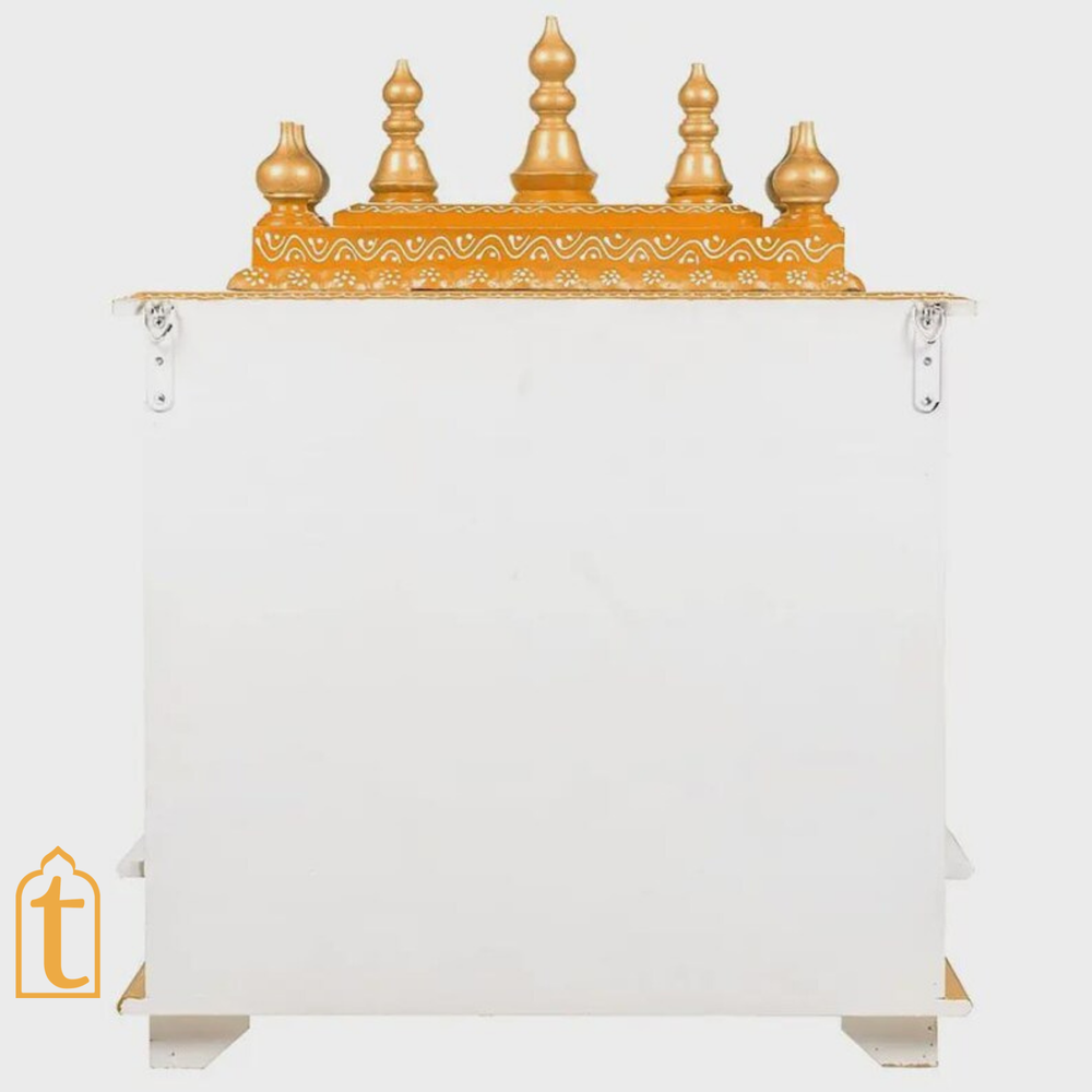 Handcrafted Wooden Hindu Temple Mandir: White & Gold Pooja Ghar