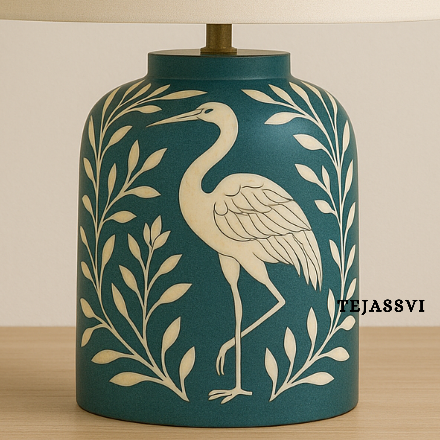 Wooden Bone Inlay Floral and swan Pattern Lamp for Bedroom / Bone Inlay Bed Room Lamp / Bedroom Décor Lamp / Handmade Inlay Table Lamp Home Decor Accent Light