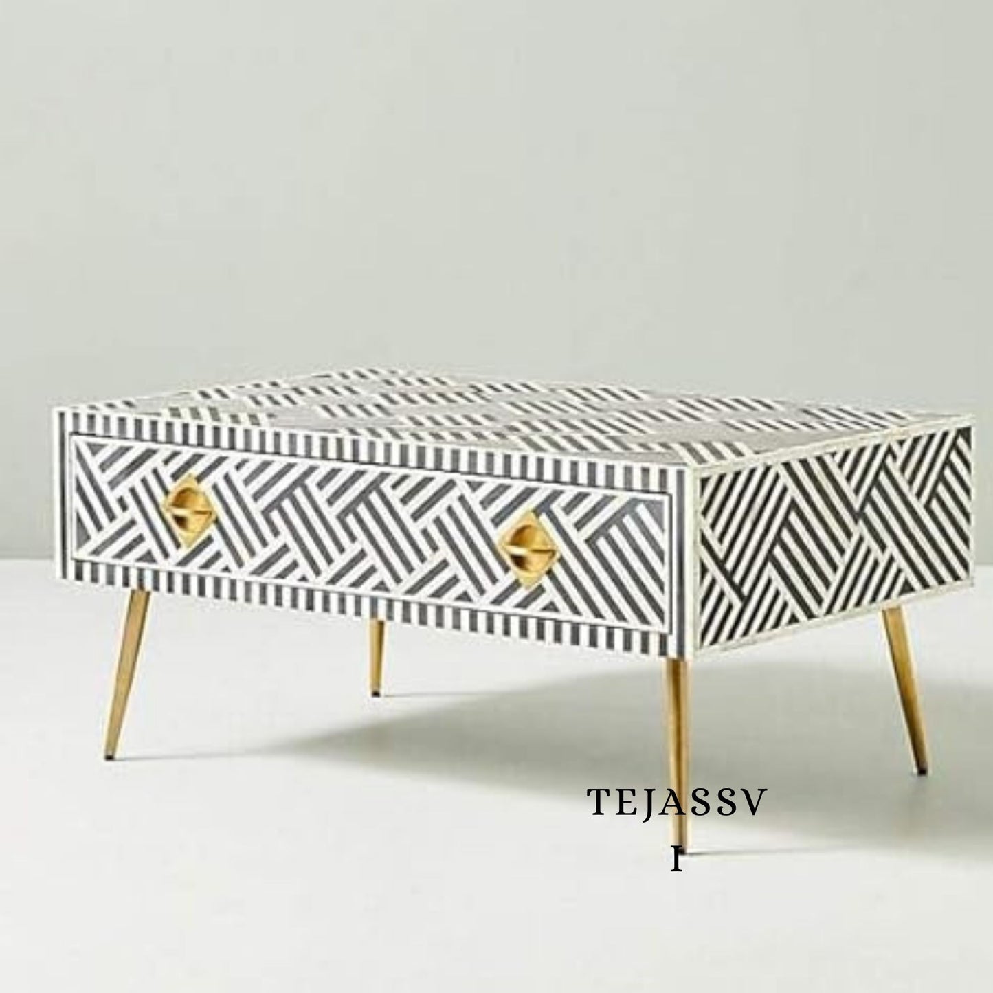 Wood Inlay Coffee Table / wood Inlay Coffee Table / Coffee Table / Strip Design Centre Table / wood Inlay Cocktail Table .