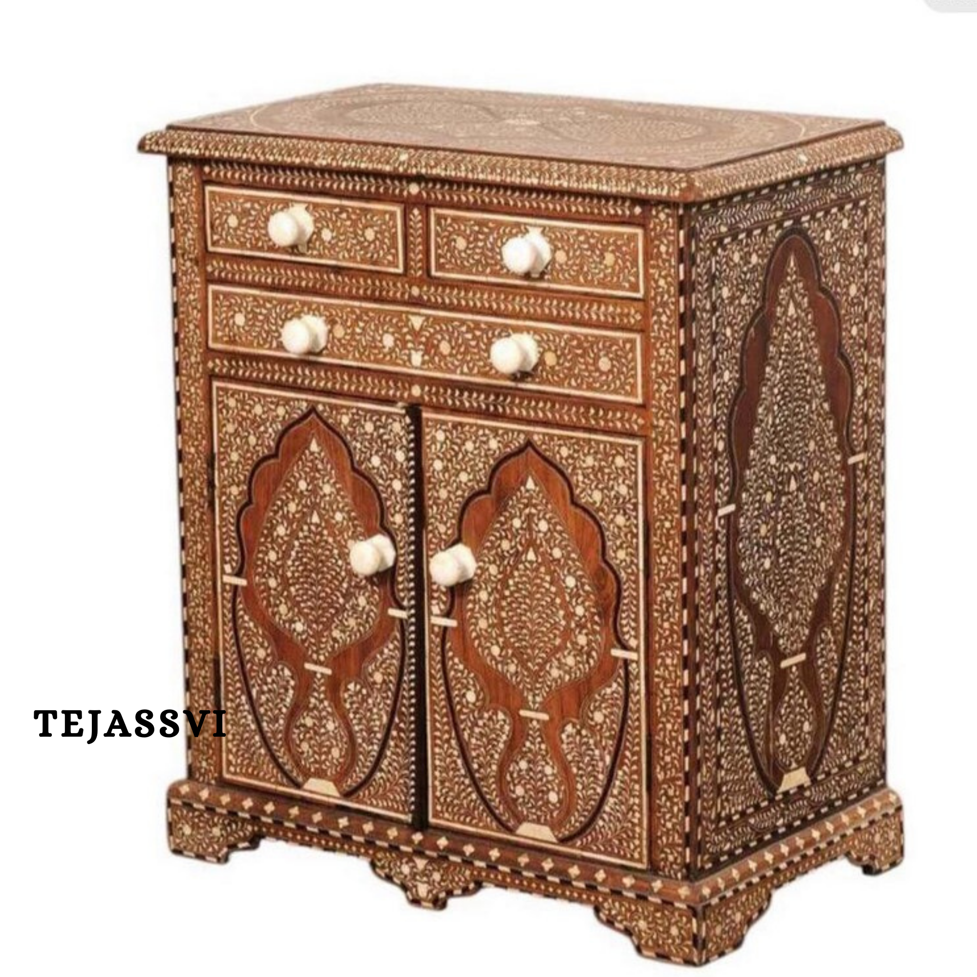 Handmade Wood Bone Inlay Modern Sideboards / Wood Bone Inlay Console | Wood Bone Inlay Cabinet With 4 Drawer & 2 Door Furniture  | Wooden Sideboards | Luxury Furniture.