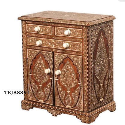 Handmade Wood Bone Inlay Modern Sideboards / Wood Bone Inlay Console | Wood Bone Inlay Cabinet With 4 Drawer & 2 Door Furniture  | Wooden Sideboards | Luxury Furniture.