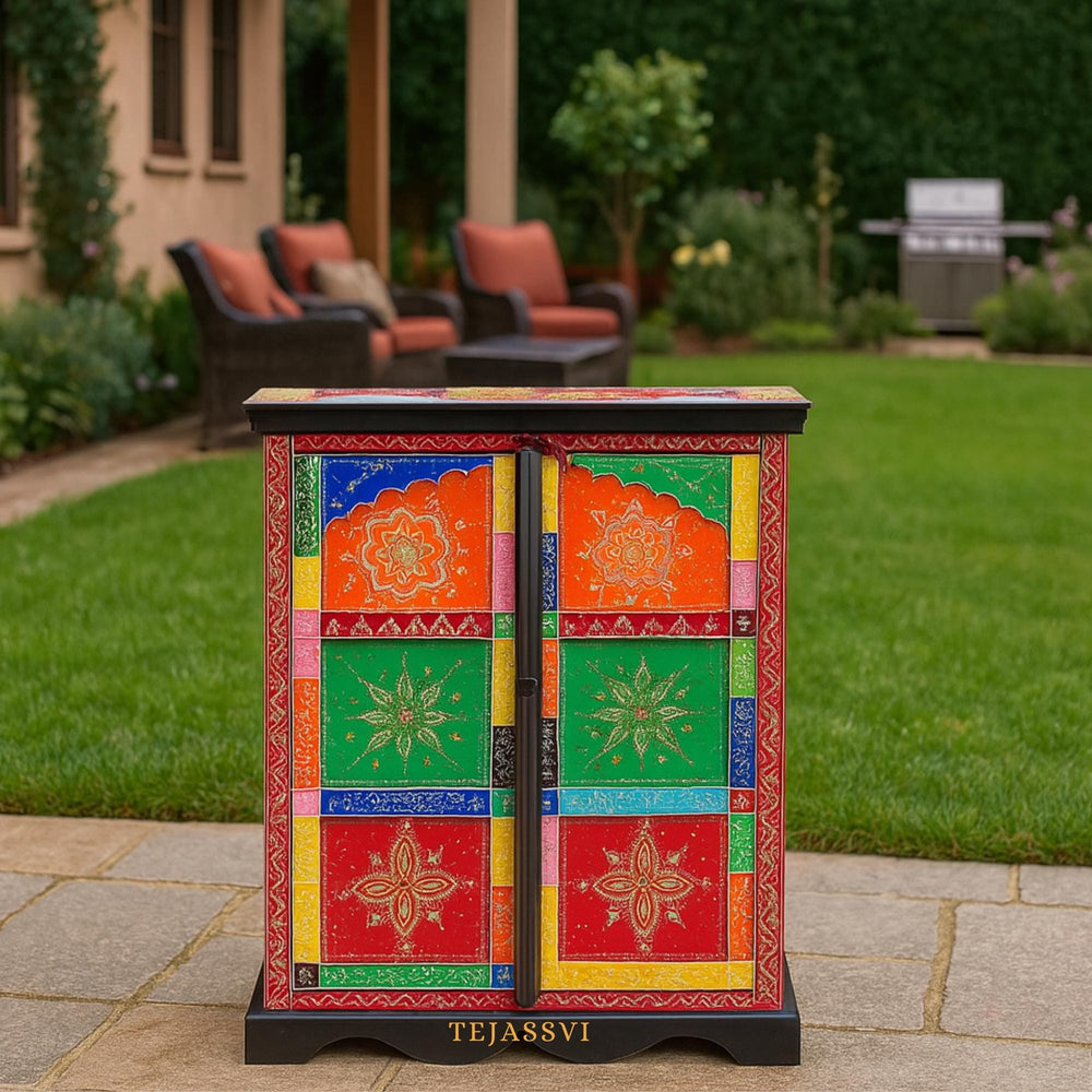 Wooden Indian Beautiful Hand Painting Side Board / Handmade Furniture / Side Table Indian Handicrafts Décor / Home Cupboard / Storage Cabinet.
